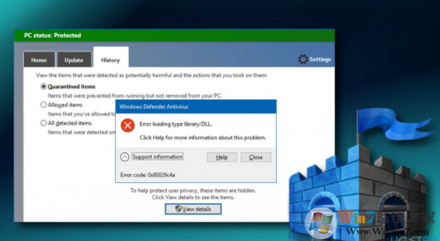 說明Windows Defender舊界面錯誤0x80029c4a