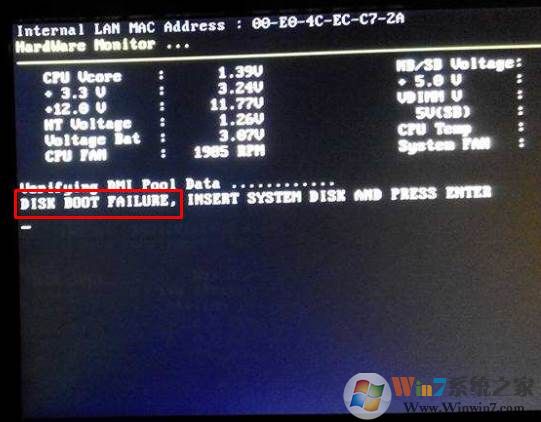 DISK BOOT FAILURE，INSERT SYSTEM DISK AND PRESS ENTER