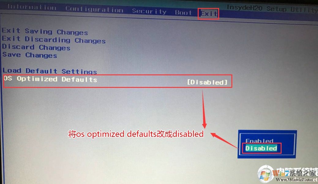 把OS Optimized Defaults設置為Disabled