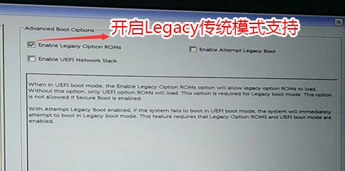 Enable legacy option roms選項(xiàng)打勾