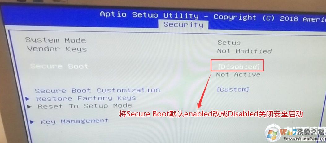 將Secure Boot默認(rèn)的enabled改成disabled關(guān)閉安全啟動