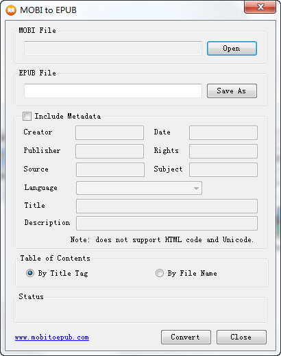 MOBI to EPUB(電子書轉(zhuǎn)換軟件) V1.0 綠色版 