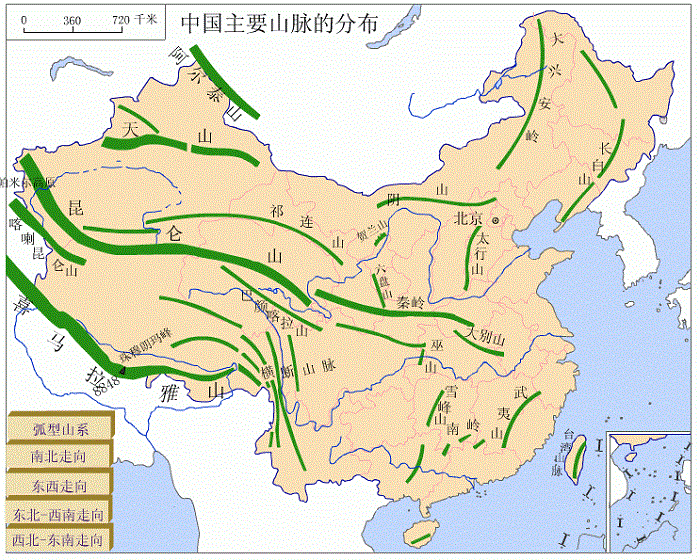 中國(guó)主要山脈分布圖簡(jiǎn)圖