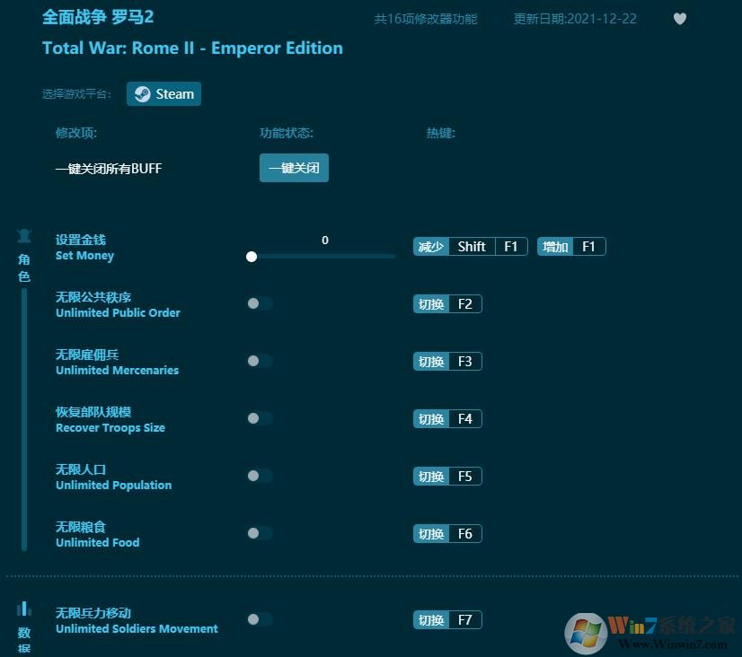 全面戰(zhàn)爭羅馬2十六項修改器 v2022.19