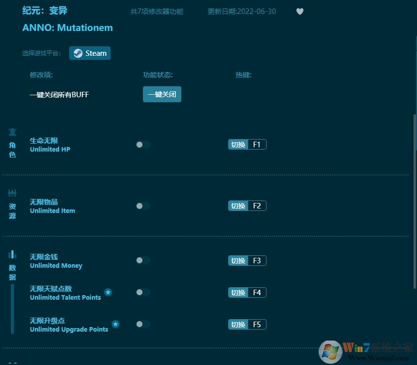 紀(jì)元變異七項(xiàng)修改器 v2022.7免費(fèi)版