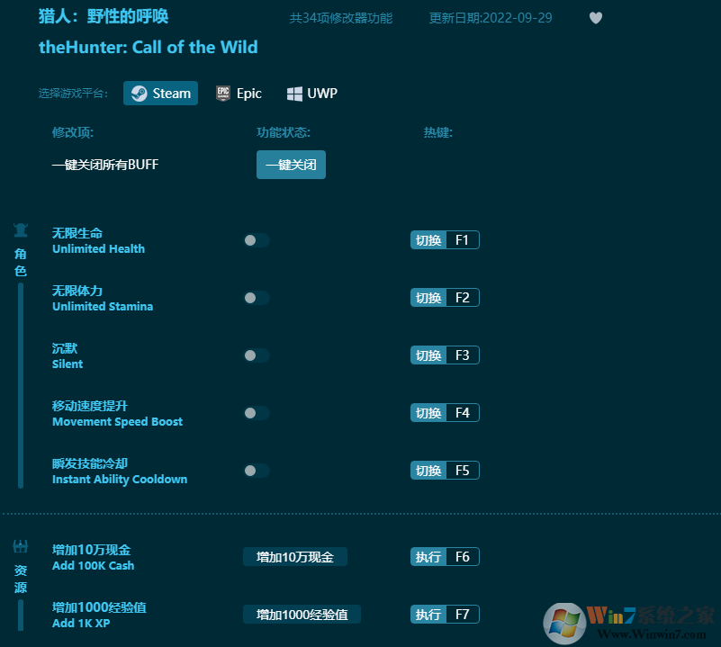 獵人野性的呼喚三十四項(xiàng)修改器 V22.10多平臺(tái)通用版
