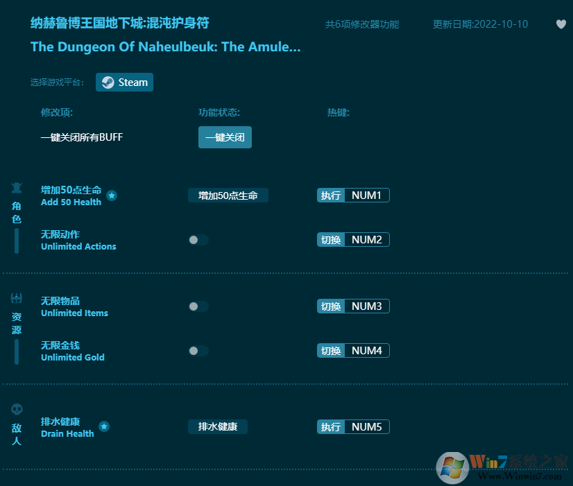 納赫魯博王國(guó)地下城混沌護(hù)身符六項(xiàng)修改器