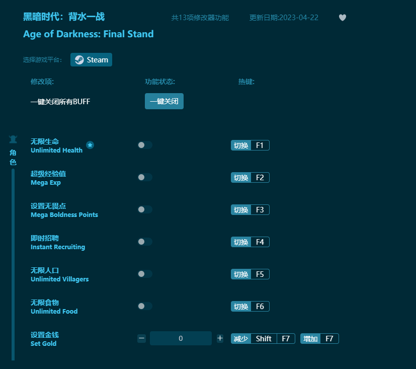 黑暗時代背水一戰(zhàn)十三項修改器 v2023最新版