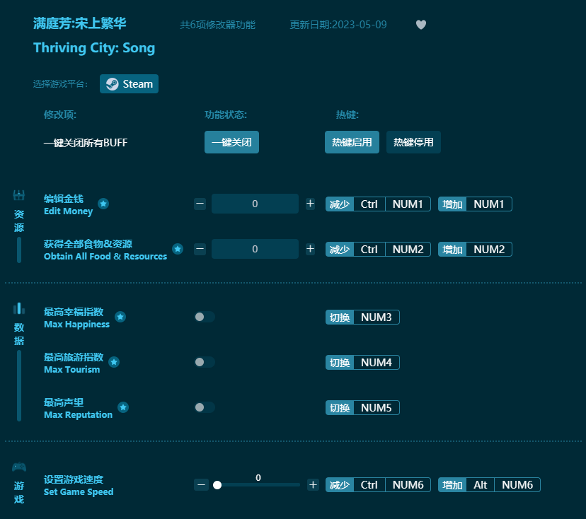 滿庭芳宋上繁華六項修改器 v2023最新版