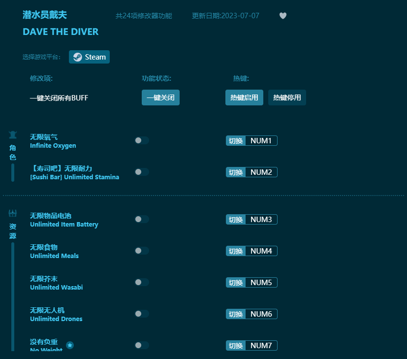 潛水員戴夫二十四項修改器 v2023最新版