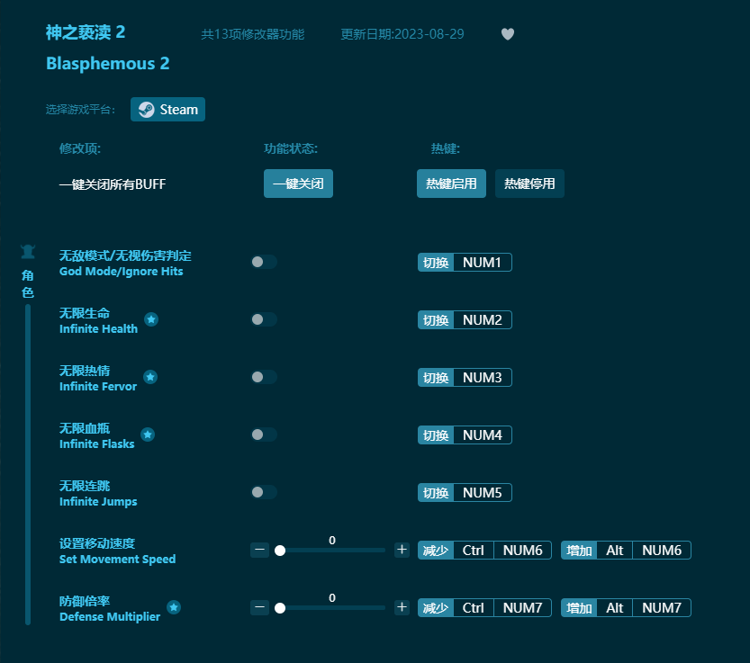 神之褻瀆2十三項修改器 v2023最新版