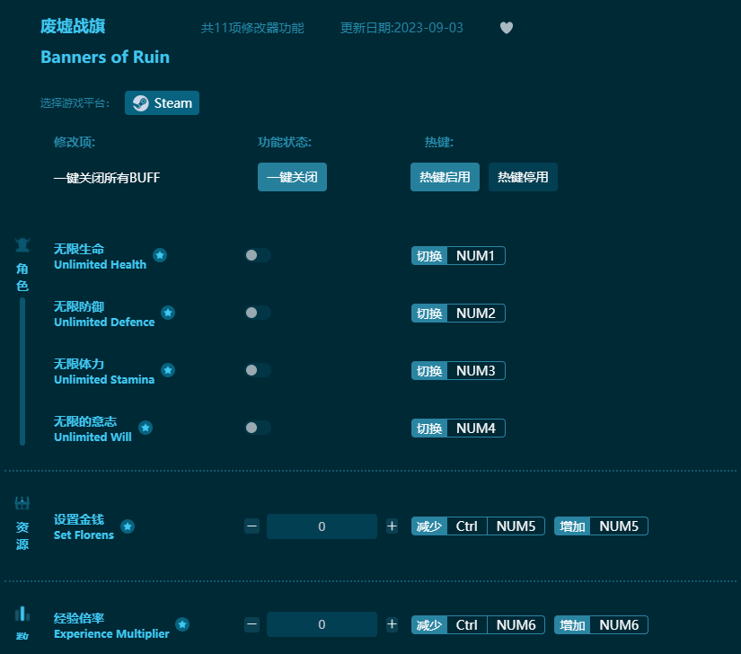 廢墟戰(zhàn)旗十一項(xiàng)修改器 v2023最新版