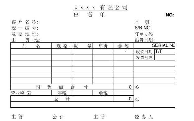 出貨單范本